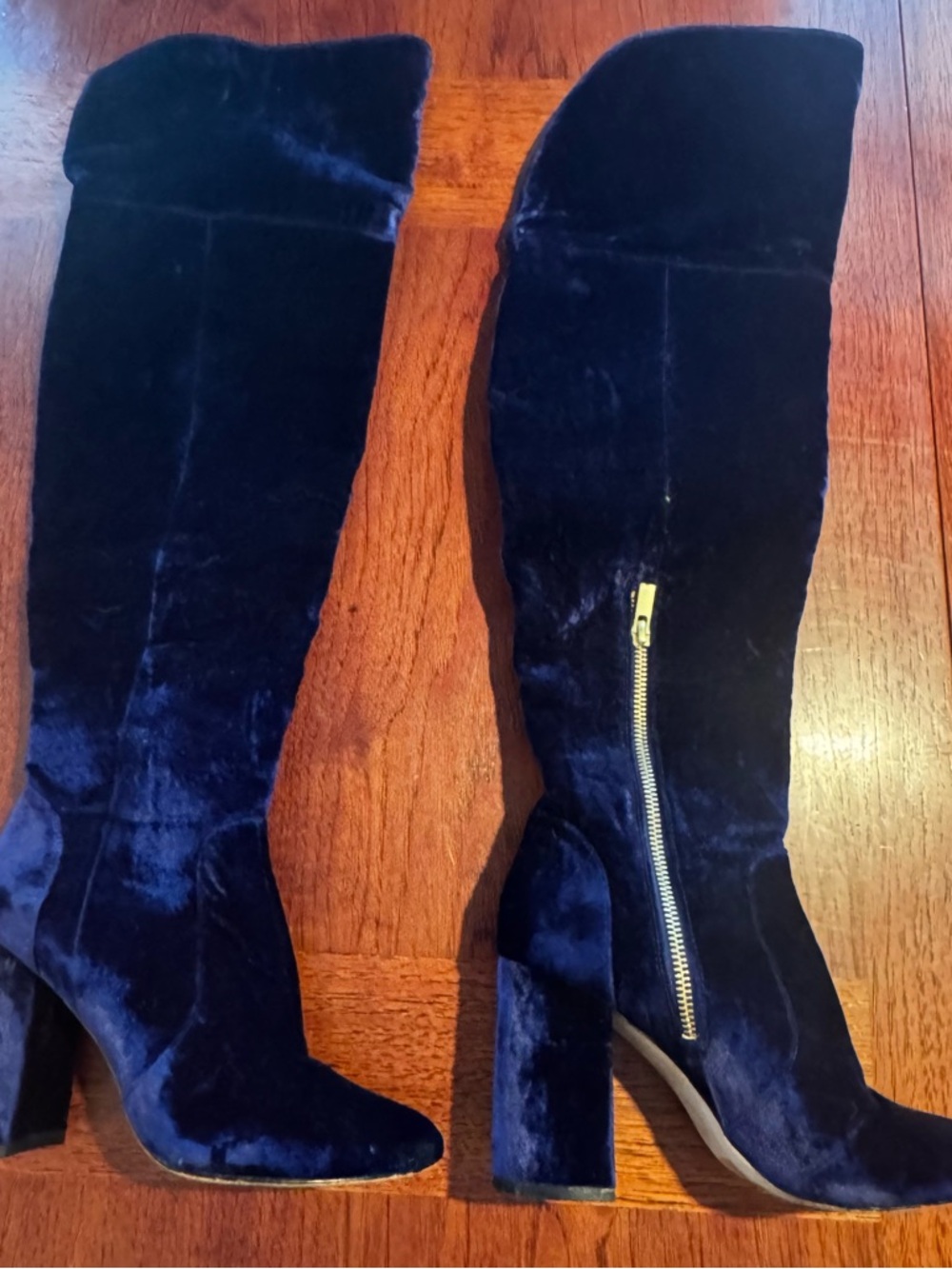 Joie Navy Velvet Over-the-Knee Block Heel Boots, Lalana Round Toe